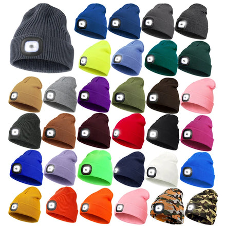 Best Gift Outdoor Working Camping Beanie Warm Acrylic Hat LED Rechargeable Headlight Headlamp Winter Hat With Light