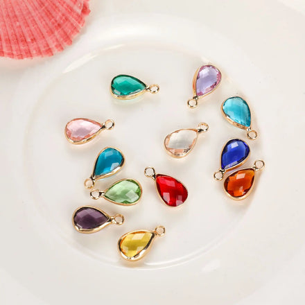 12 Month Drop Crystal Birthstone CharmsCrystal BirthstoneGold Drop Shape Birthstone Pack Gem Charms Pendant for Jewelry Making