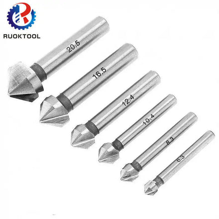 6pcs 3 Flute 90 Degree HSS Chamfer Chamfering Cutter End Mill Tool Countersink Drill Bit Set