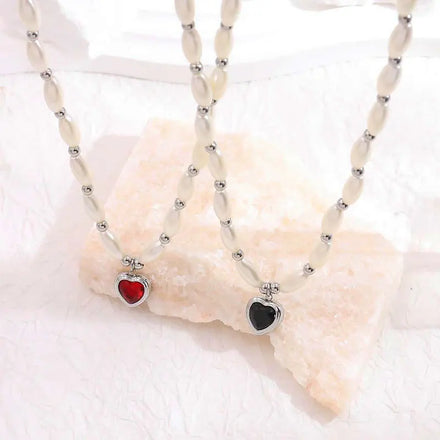 Ladies Accessory Jewelry Trendy Zircon Heart Shape Rosary Pendant Necklace Fashion Women Pearl 18K Gold Plated Jewelry for Gift