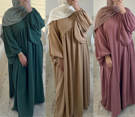 Abaya Women Muslim Dress 2023 Dubai O-neck Solid Color Long Sleeve Plus Size Muslim Abaya Elegant Women's Maxi Dress