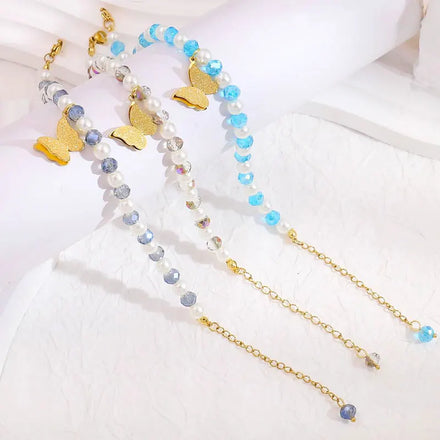 Vintage Fashion Sandblast Butterfly Pendant Pearl Bracelet 18K Gold Plated Stainless Steel Wholesale Bracelet for Women Gifts