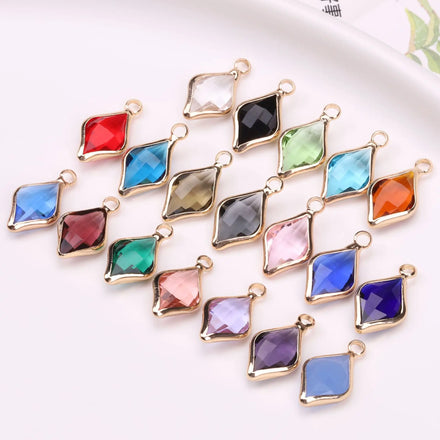 Diamond Shape 12 Zodiac Glass Crystal Birthstone Gems Charms Pendant for Necklace Earrings Jewelry Making Accessories