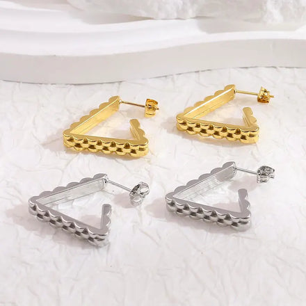 Punk Hip Hop Cuban Chain Earrings 18K Gold Plated Stainless Steel Watch Band Style Square Triangle Open Hoop Earrings for Women