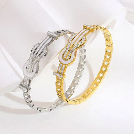 Luxury Bracelet Jewelry Belt Design with Diamond 18K Gold Plated Stainless Steel Bracelet Classic Atmospheric Lace Bangle