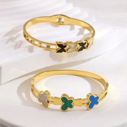 Opening Bracelet Black and White Shell Butterfly Bangle Fashion Blue Enamel Zircon Tarnish Free 18K Trendy Bangle for Women