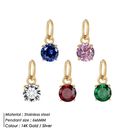 Waterproof 6MM CZ Birthstone Charms 14K Gold Filled Stainless Steel Birthstone Gems Lucky Charms for Women Jewelry Making