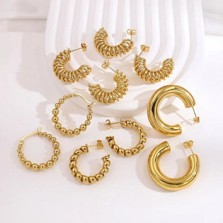 Fashion Minimalism Thick C Shape Stud Earrings Hypoallergenic Chunky Hoop 18K Gold Plated Stainless Steel Wholesale Earrings