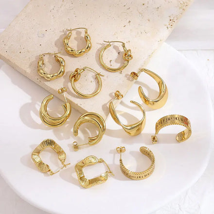 Waterproof Tarnish Free French Style Irregular Geometric Chunky Hoop Earrings Trendy 18K Gold Plated Knot Huggie Earrings