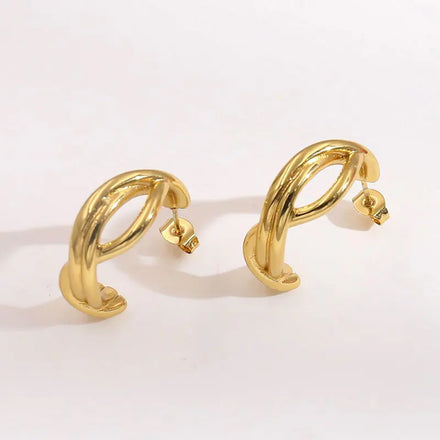 Hollow Geometric Wave Pattern Punk Hoop Earrings 18K Gold Plated Stainless Steel Vintage Jewelry Studs Earrings for Gift