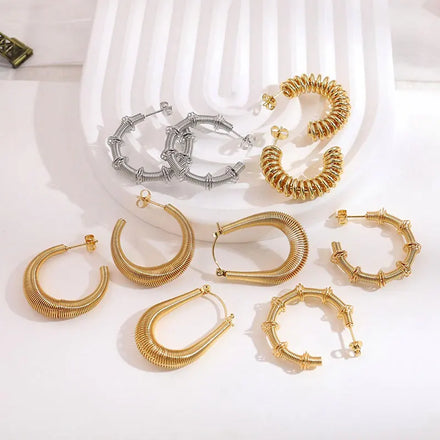 Simple Geometric Round C Shape Tarnish Free Earrings Stud Hoop Earrings 18K Gold Plated Stainless Steel Bamboo Hoop Earrings