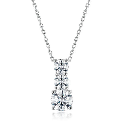 S925 Sterling Silver Round Cut Moissanite Three Stone Pendant Necklace Graduated Trilogy Dainty Layering Necklace for Women
