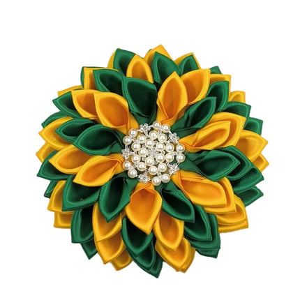 Beautiful Yellow and Green Silver Plated Floral Shoulder Brooch for Sorority Pin-Wedding Engagement Gift