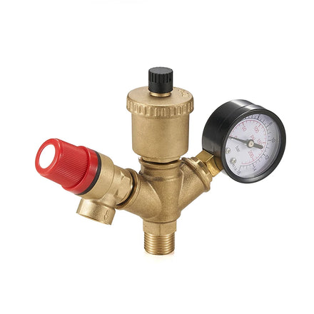 Brass Exhaust Safety Relief Valve With Pressure Gauge Boiler Valve Assembly Kit Room Temperature Universal 3bar 6bar 1x1/2