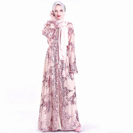 Abaya Women Muslim Dress 2023 Dubai O-neck Long Sleeve Printed Embroidery Turkey Muslim Dress Women Abaya 2 Piece Set Party