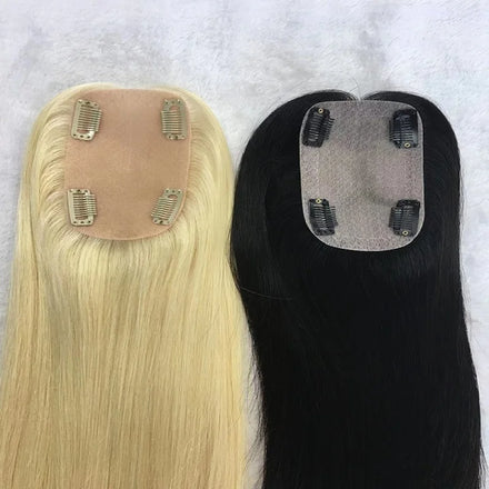 Wholesale Ready to Ship Light Density Human Hair Women Toupee Silk Base Clip in Hair Toppers for Thinning Hair