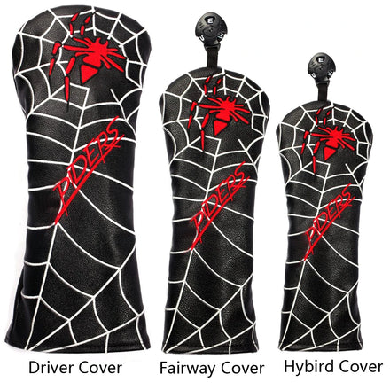 Drop Shipping 3pcs/ Set White Black Spiderwebs PU Leather Golf Club Headcover Driver Fairway Wood Hybrid Cover Set