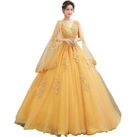 Lace Beading Quinceanera Dresses With Cape Small V Neck Quinceanera Gowns Sleeveless Plus Size Ball Gown Robe De Bal