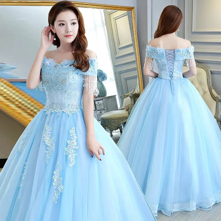Dress New Prom Dress Blue Ball Gown Sweet Floral Print Quinceanera Dresses Robe De Bal Custom Size