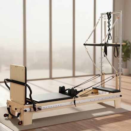Con Torre Alta Calidad Half Trapeze Wood Pilates Reformer Microfiber Clinical Reformer Pilates with Tower