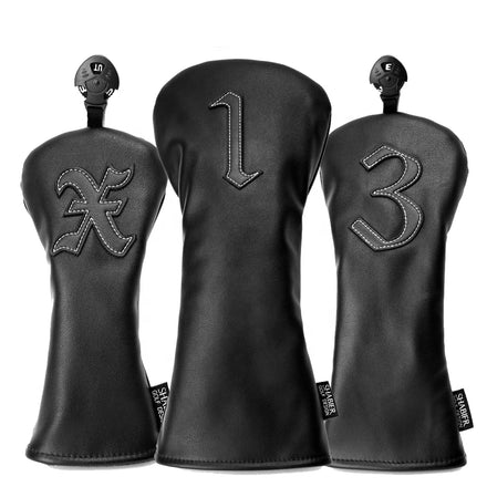 Drop Shipping 3pcs/ Set Black Applique PU Leather Golf Club Headcover Driver Fairway Wood Hybrid Cover Set