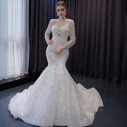 Jancember 231121 Luxury Illusion Backless Sequins Beaded Wedding Dresses Mermaids