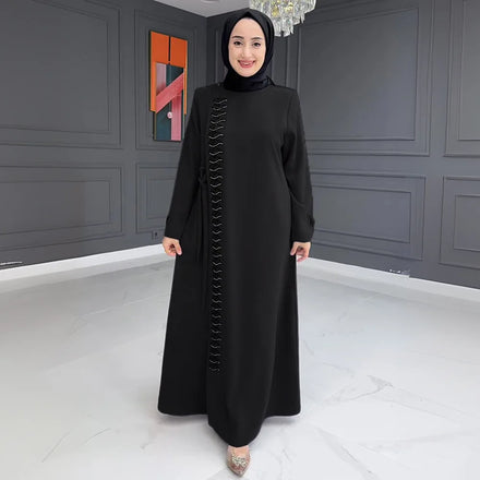 S10106 Ramadan Long Sleeve Diamond Omen Abaya Dubai Islamic Clothing Dress
