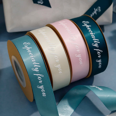 Custom Gold Foil Raised Logo Polyester Satin Ribbon Luxury Satin Ribbons for Birthday Gift Wrap & Decoration