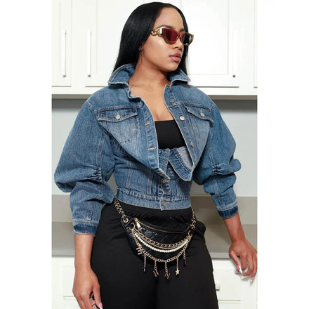 Fashion Trending Fall Trench Long Sleeve Denim Jacket Multi-wear Ladies Single Breasted Jeans Irregular Women's Coat