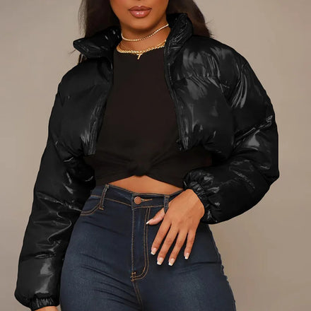 Y2k Fairy Thick Puffer Jackets Winter Warm Bubble Coats Women Long Sleeve Stand Collar Zipper Parkas Down Cropped Coat _