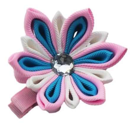 Sweet Kanzashi Fabric Flower Metal Hair Clip for Kids