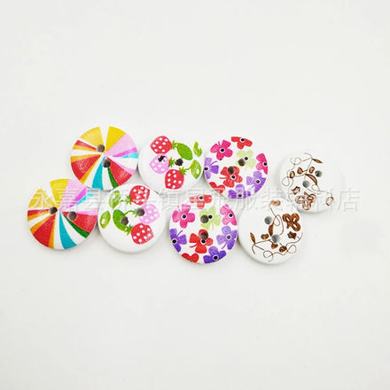Cute White Skirt Sewing Kit for Kids DIY Flat Wood Button 2-Holes Fashionable Colorful Painted Wooden Buttons for Kids' Clothing