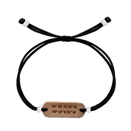 Custom Engraved logo Unique Wood Plate Wooden Charm Cord Bracelet
