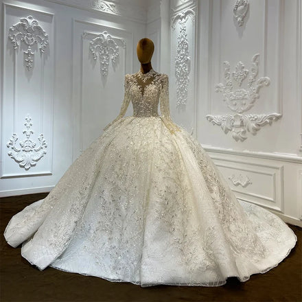 Jancember LSCJ01 Luxury Illusion Crystal Ball Gown Bridal Wedding Dresses for Women