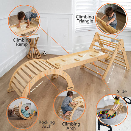 Indoor Playground Waldorf Climbing Frame Triangle Sets Foldable Wooden Climbing Ladder Ramp Sliding Kids Play Gym School
