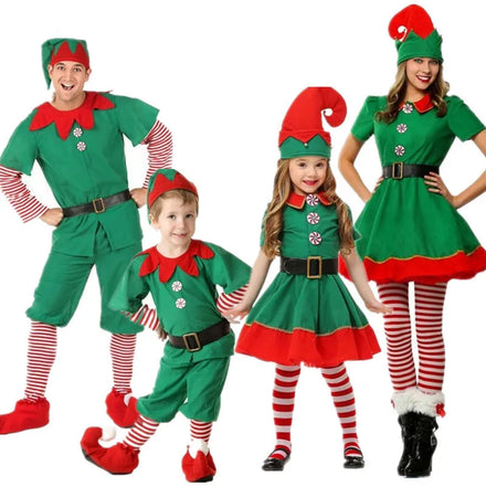 Christmas Adult Tree Elves Cosplay Costumes Kids Christmas Green and Red Elf Dress Costume