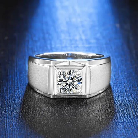 Factory Wholesale 925 Sterling Silver 1Carat VVS Moissanite Diamond Ring Light Luxury Men's Jewelry