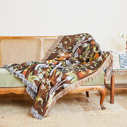 Amity Bohemian Style Organic Cotton Jacquard Throw Blanket Woven Polyester King Size with Floral Plant Dot Patterns for Sofas