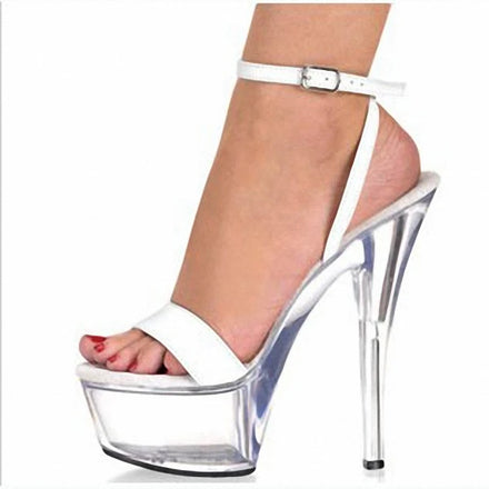 Lady Open Toe Crystal Transparent Stiletto 15 cm Catwalk High Heels Model Walk Show Fashion Sandals Party 6-inch Platform Shoes