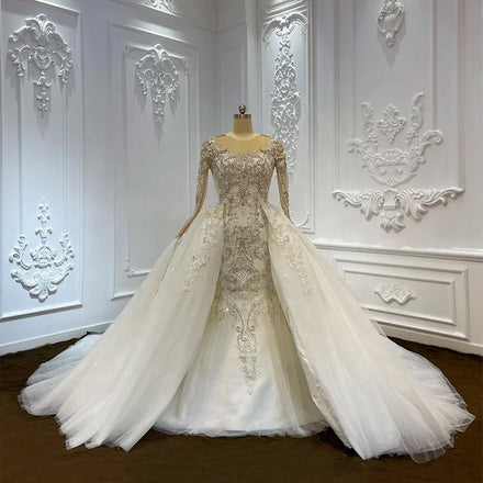 Jancember LSCJ02 Luxury Illusion Heavy Beaded Mermaid Wedding Dresses With Detachable Train