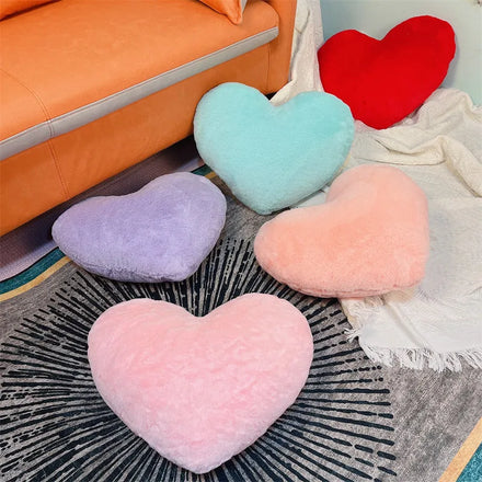 Amity Custom Heart Shaped Cute Faux Rabbit Fur Room Decorative Throw Pillow Heart Plush Cushion for Couch Bed Kid Girls