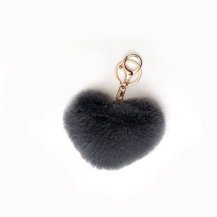Fashion Coloured Pompom Plush Heart Keychain Faux Rabbit Fur Ball Key Chain for Women Bag Car Keychain Pendant
