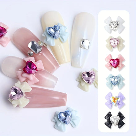 Bowknot Heart Nail Charms Accessories Nail Art Supplies Rhinestones for Acrylic Nails