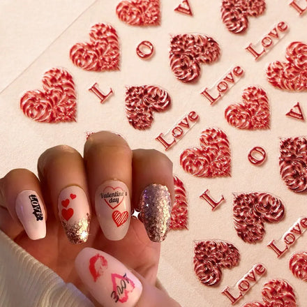 5D Valentines Day Nail Art Sticker Red Heart Slider Stickers Love Kiss Design DIY Manicure Accessories