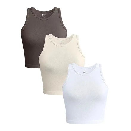Women's Breathable Lightweight Spandex Tank Top Yoga Sports Short T-shirt with round Neck Sleeveless and Tight Fit Design