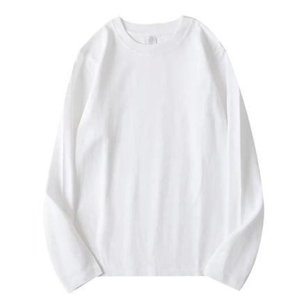 Customizable logo 250g Heavyweight Pure Cotton Long Sleeved T-shirt for Both Men and Women Solid White Round Neck Versatile Bas