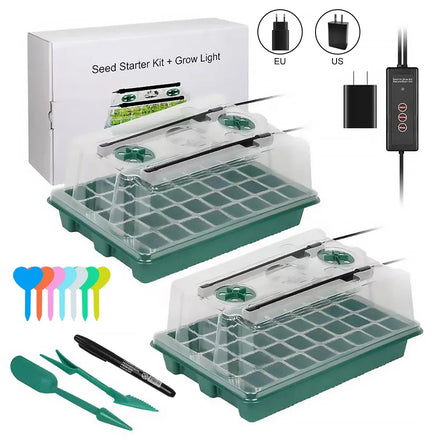 BAVAGREEN 2 Packs 80 Cells LED Grow Light Bloom Seed Germination Kit with Humidity Dome Base White & Blue Spectrum IP55 Rated