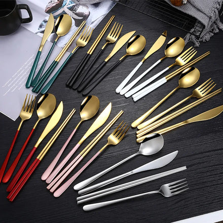 Korean Spoon Stainless Steel Durable Dinnerware Set Portable Cutlery Set With Case for Outdoor Use