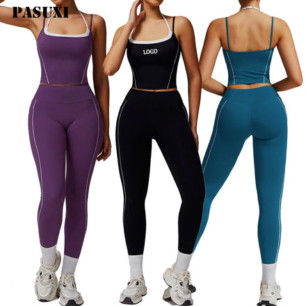 PASUXI 2026 New Wholesale 4Pcs Custom Sport Yoga Set Gym Sportswear Workout Clothing Woman Fitness Clothing Active Wear Set