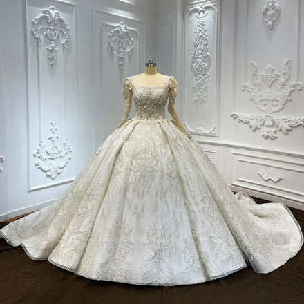 Jancember LSCJ18 Luxury Square Collar Empire Bridal Wedding Gowns Dresses With Long Train